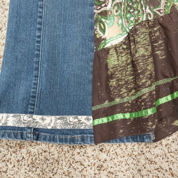 3773 Size 10 Upcycled Ashley Judd Bleach Dyed Brown And Green Bell-Bottoms. - Picture 2 of 7